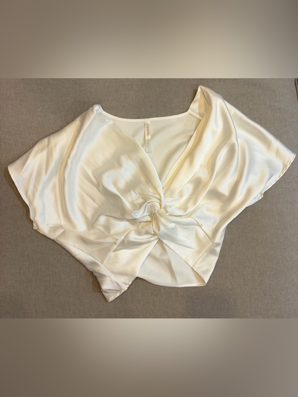 White sateen tie front crop